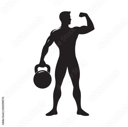 man holding kettle bell silhouette vector illustration