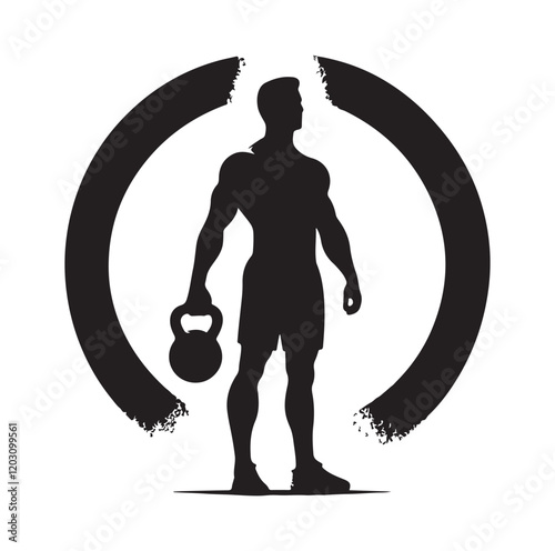 man holding kettle bell silhouette vector illustration