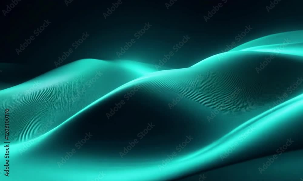 Wavy glowing turquoise pattern against a black backdrop in a digital design.