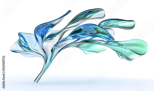 Abstract blue and green glass shapes.
