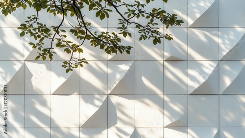 Minimalist white facade with angular shadows, contemporary architecture, serenity concept
