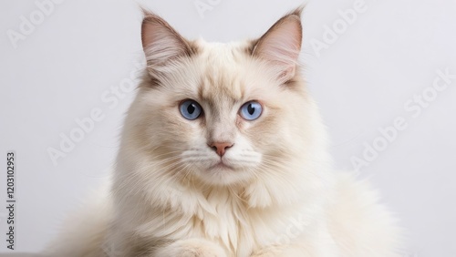 Portrait of Cream point ragdoll cat on grey background