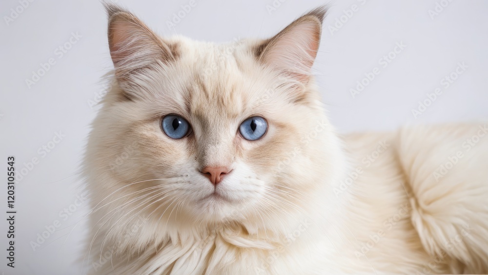 Portrait of Cream point ragdoll cat on grey background Portrait of Cream point ragdoll cat on grey background