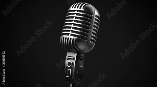 Retro microphone icon for podcasts, voice recordings, or translations. Minimal design. photo