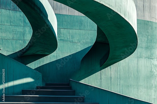 Abstract Architectural Concrete Stairs in Teal
