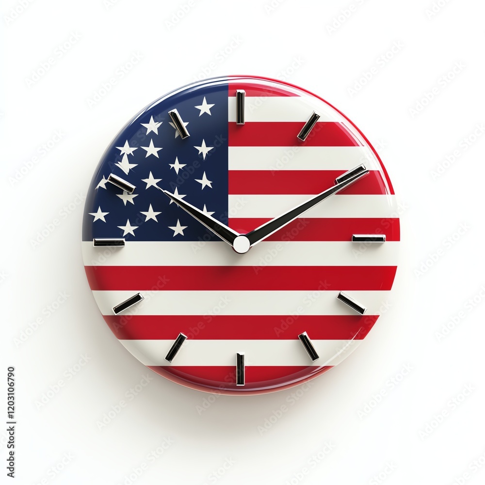 Clock with American flag design, white isolated background. Clock with American flag design, white isolated background.