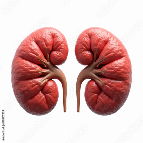 Bean shape 3d kidney's with red color on white background. 3d rendering