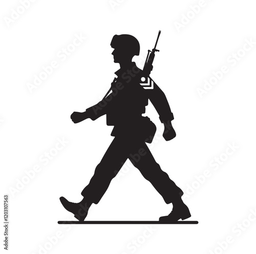 soldier marching with arms on parade silhouette vector illustration