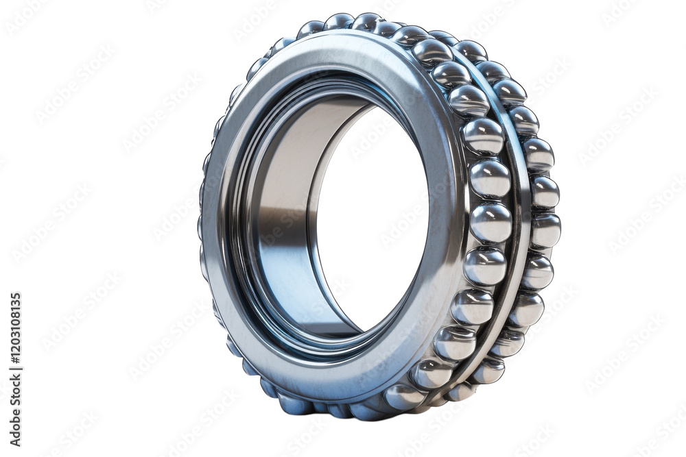 Detailed view of a metallic ball bearing showcasing its smooth surface and spherical elements Detailed view of a metallic ball bearing showcasing its smooth surface and spherical elements
