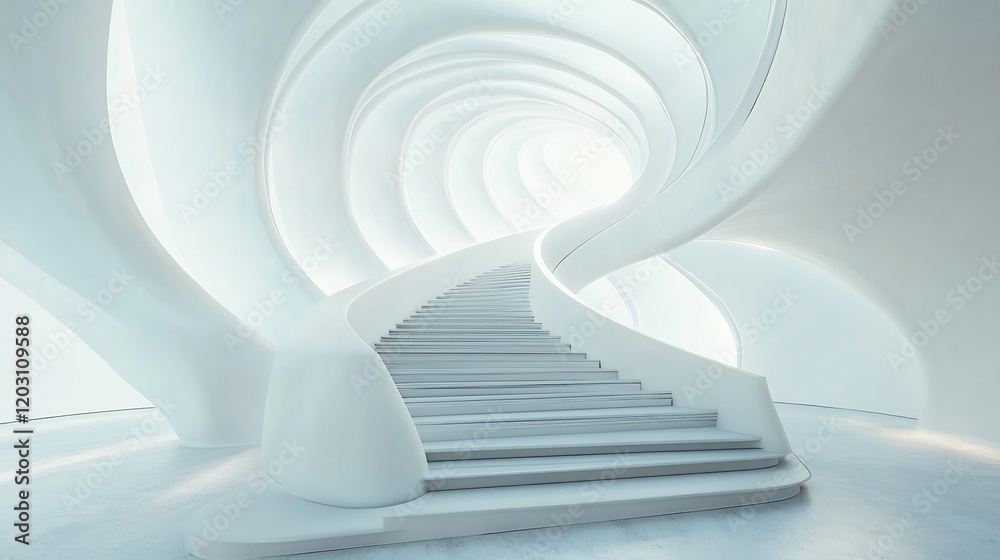 Spiral Staircase Ascends Through White Modern Architecture Soft Light. AI Generated Spiral Staircase Ascends Through White Modern Architecture Soft Light. AI Generated