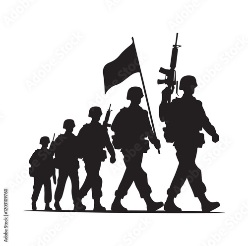 soldier marching with arms on parade silhouette vector illustration