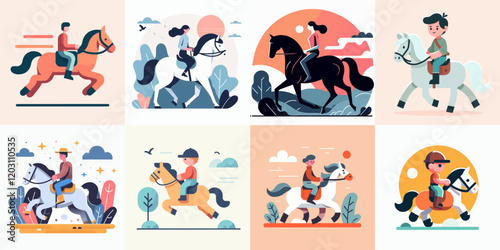 cartoon illustration of people riding horse