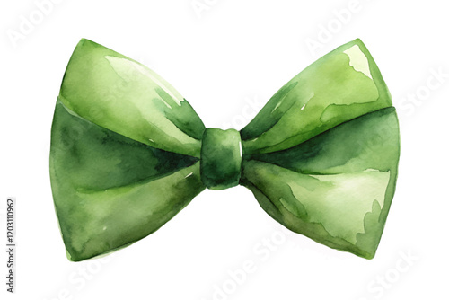 Green watercolor bow tie, elegant design, festive accessory, stylish decoration, fashion illustration.