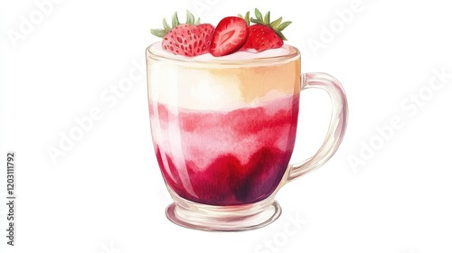 Wallpaper Mural Watercolor of Fresh Korean Strawberry Milk, Strawberry Milkshake Refreshing Summer Drink,menu popular in korea and japan,strawberry yogurt smoothie,copy space. Torontodigital.ca