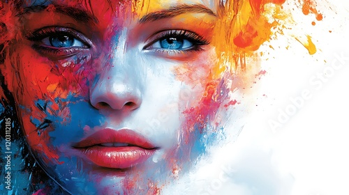 Vibrant abstract portrait of a woman digital art colorful expression close-up