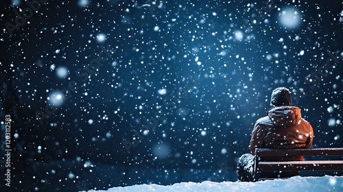 Snow and stars on a dark sky backdrop photo