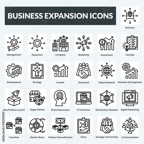 business expansion vector line set icons