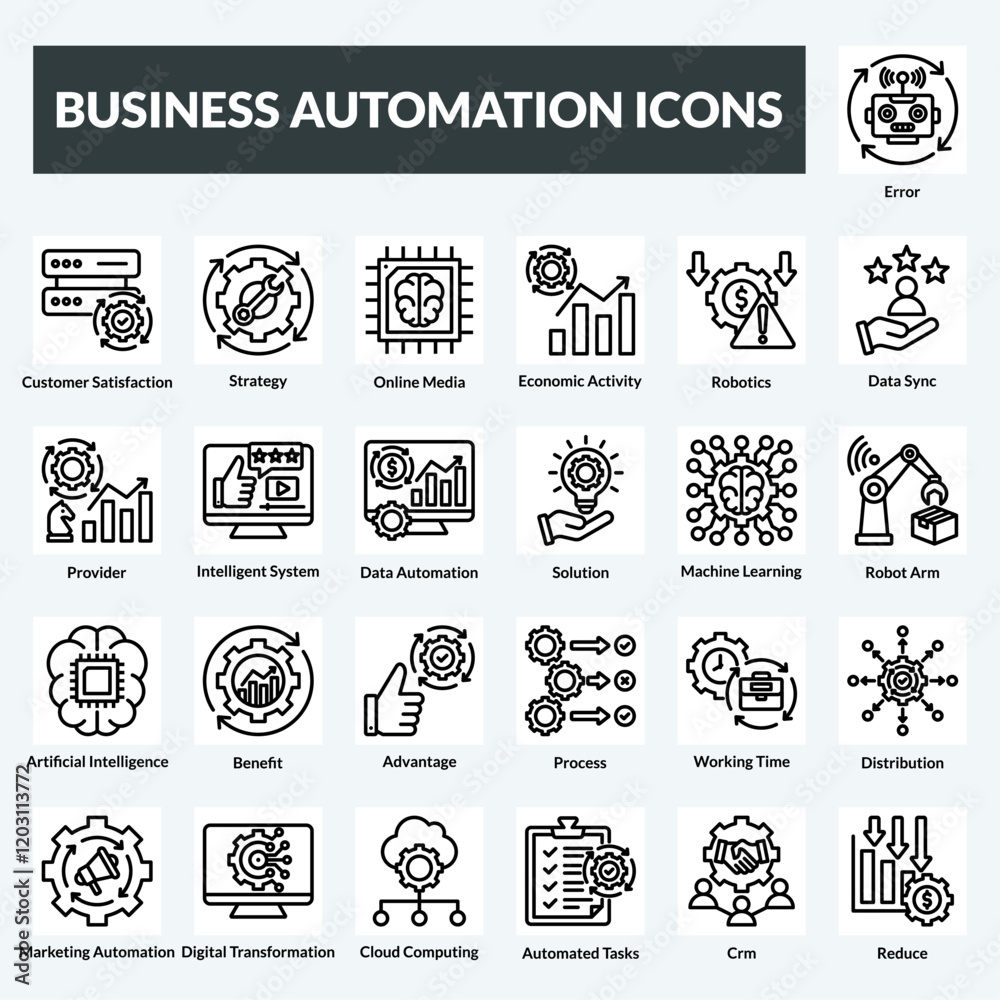 Fototapeta premium business automation vector line set icons