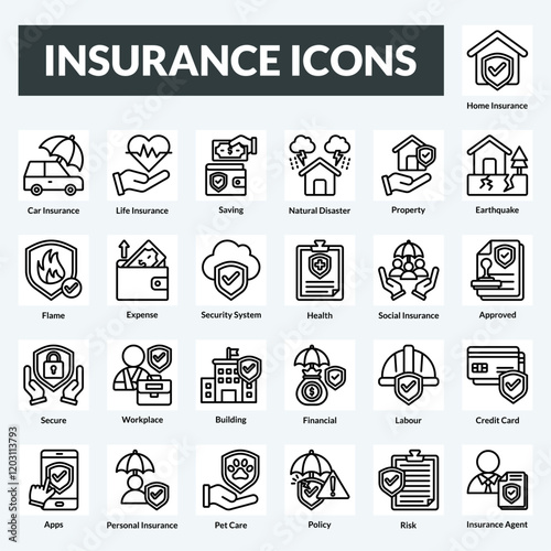 insurance vector line set icons