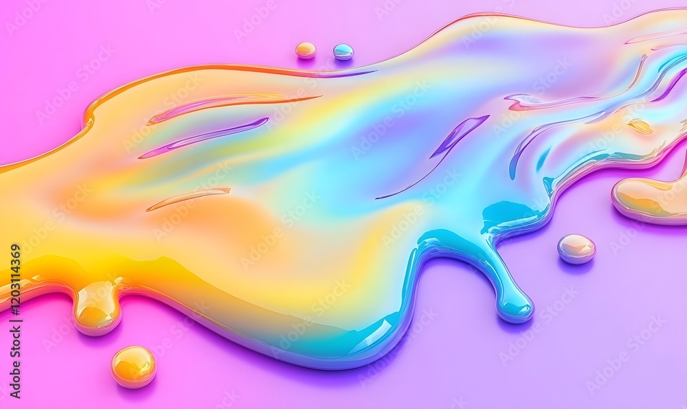 Naklejka premium Abstract colorful liquid spill on pink background.
