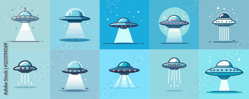 UFO cartoon illustration set