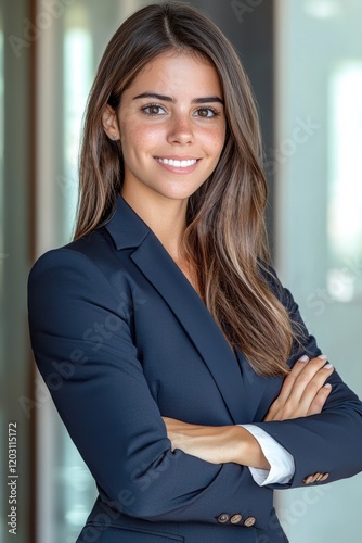 Modern office setting businesswoman portrait in professional attire Free Download Modern office setting businesswoman portrait in professional attire - GFXLoad