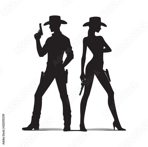 Cowboy pose silhouette vector illustration