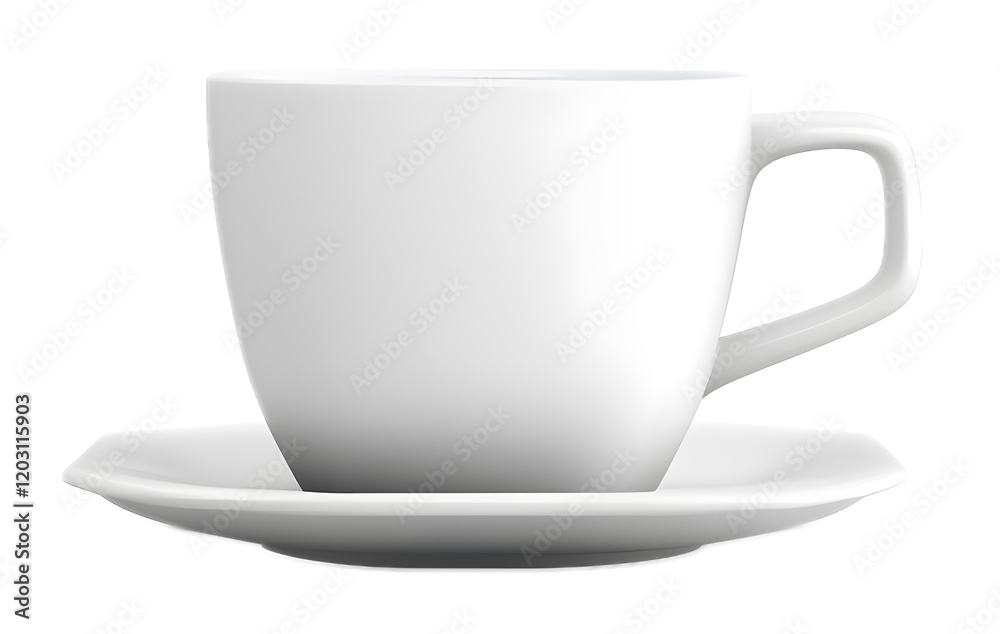 Empty white square coffee cup with a saucer on a transparent background. isolated background. Empty white square coffee cup with a saucer on a transparent background. isolated background.