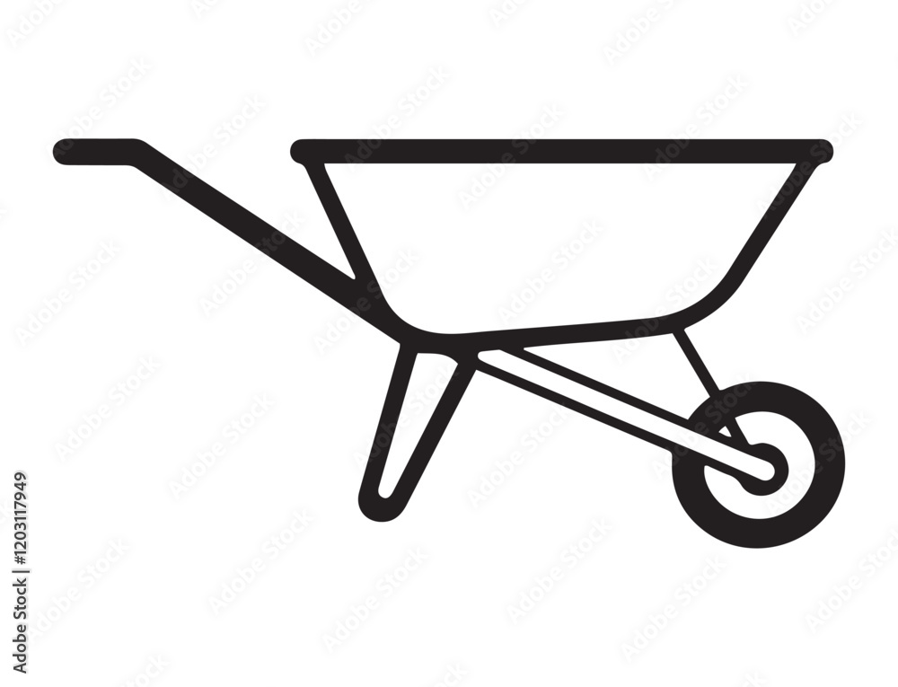 A large garden wheelbarrow symbol in the center. Isolated black symbol. Vector illustration on white background A large garden wheelbarrow symbol in the center. Isolated black symbol. Vector illustration on white background