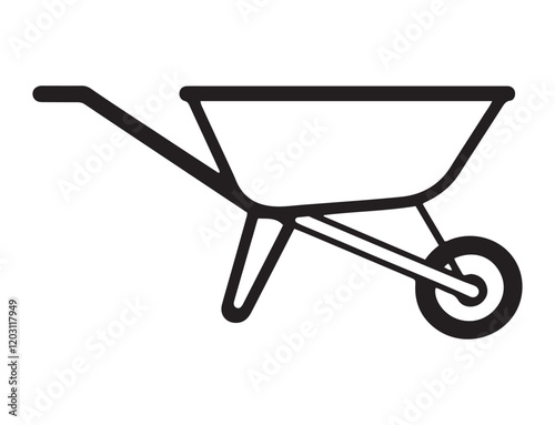  A large garden wheelbarrow symbol in the center. Isolated black symbol. Vector illustration on white background