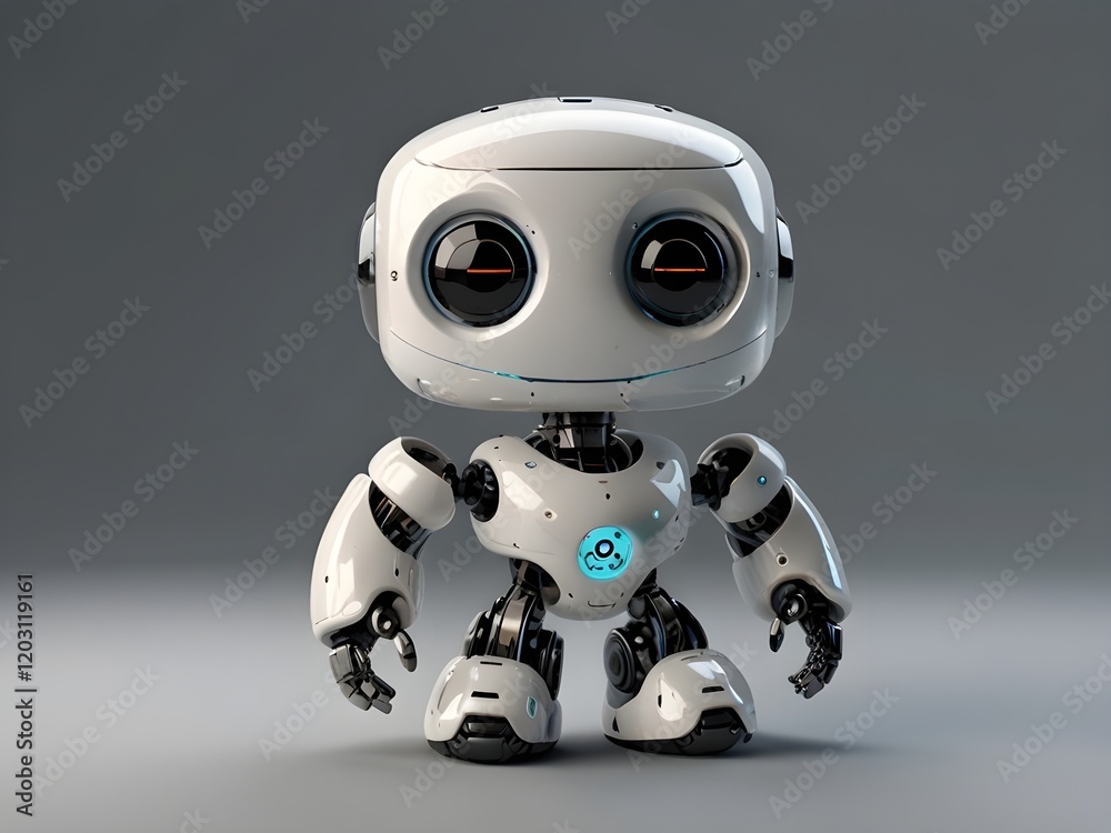 Smiling Mini AI Robot with Digital Expressions and Shiny White Design on Transparent Background Smiling Mini AI Robot with Digital Expressions and Shiny White Design on Transparent Background