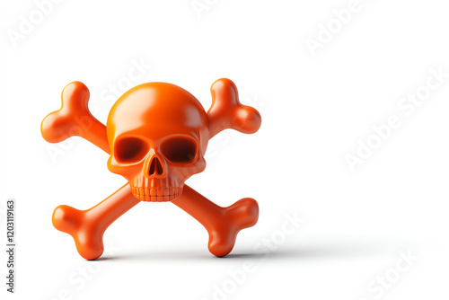 A vibrant orange skull and crossbones symbolizing danger and caution against hazards. photo