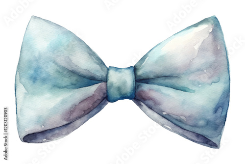 Watercolor bow tie, elegant design, soft blue hues, stylish accessory, fashion illustration, artistic rendering.