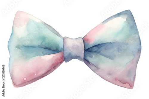 Watercolor bow tie, pastel colors, soft texture, elegant design, fashion accessory, artistic illustration.