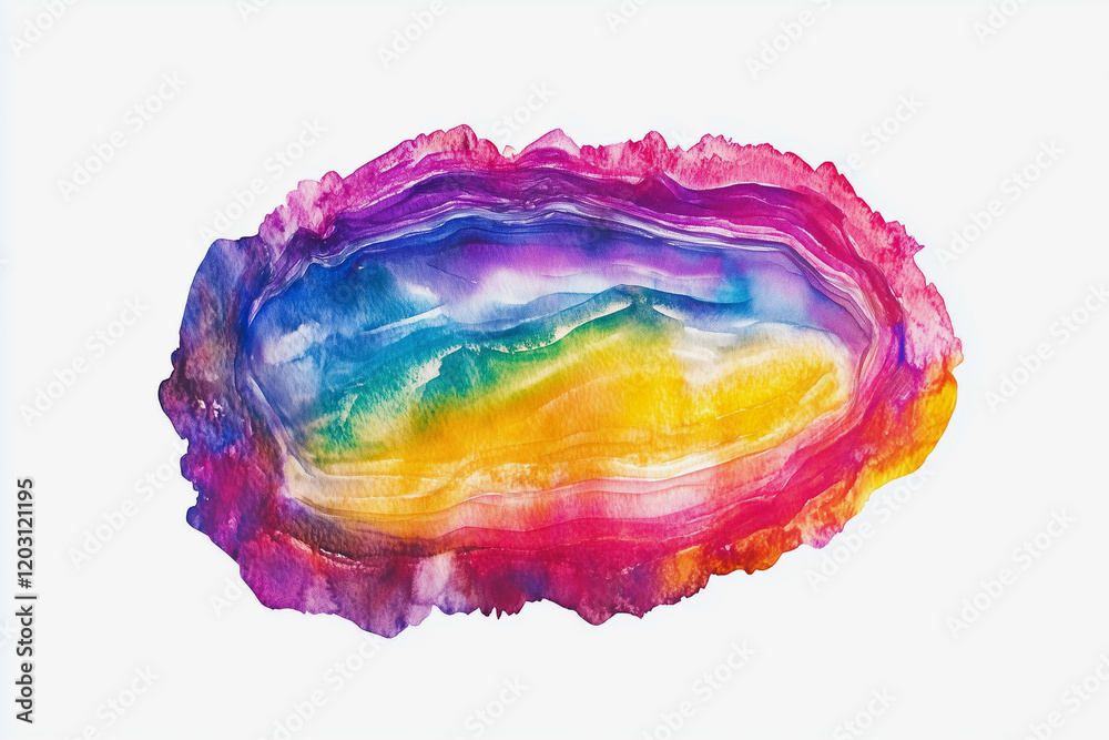 Fototapeta premium colorful rock with a rainbow pattern. The rock is painted with watercolors and has a vibrant, lively appearance