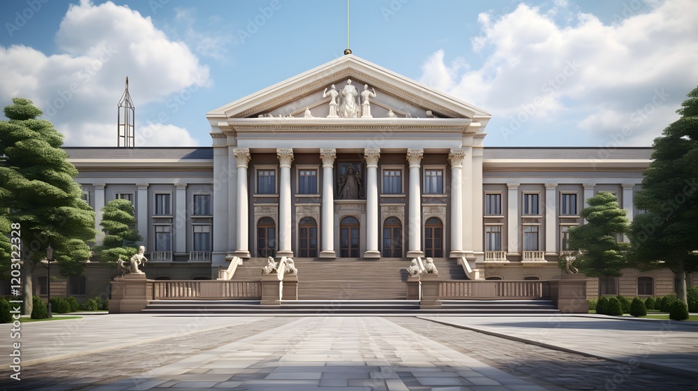 Obraz premium Majestic Neoclassical University Building with Striking Architectural Elements Like Symmetrical Columns and Facade An Iconic Educational Institution
