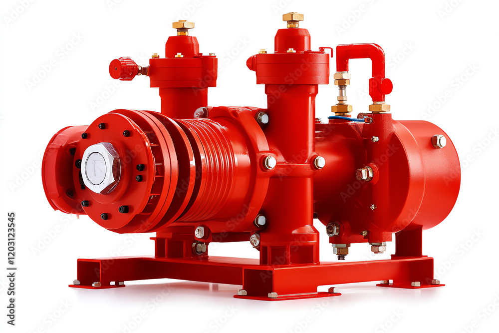A vibrant red industrial pump designed for efficient fluid transportation and management in various applications. A vibrant red industrial pump designed for efficient fluid transportation and management in various applications.