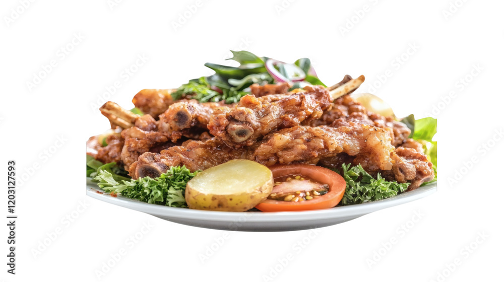 Delicious Roasted Pork Ribs with Fresh Salad, isolated on transparent background Delicious Roasted Pork Ribs with Fresh Salad, isolated on transparent background