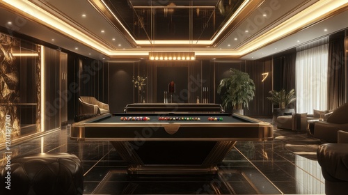 A billiard table with balls positioned strategically for a winning shot, creating a strategic gaming vibe photo