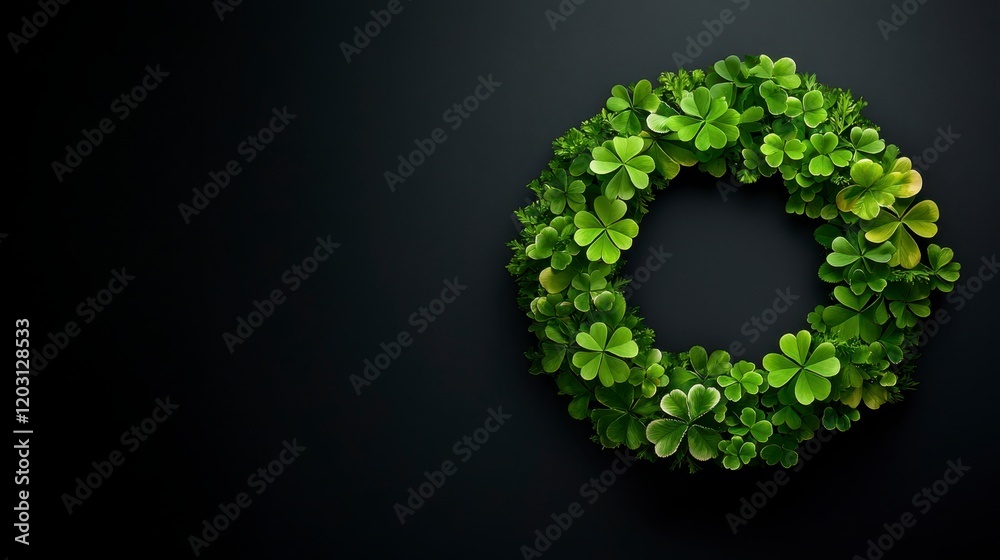 Clover Wreath Arrangement on Dark Backdrop Graphic Resource Minimalistic Botanical Display Clover Wreath Arrangement on Dark Backdrop Graphic Resource Minimalistic Botanical Display