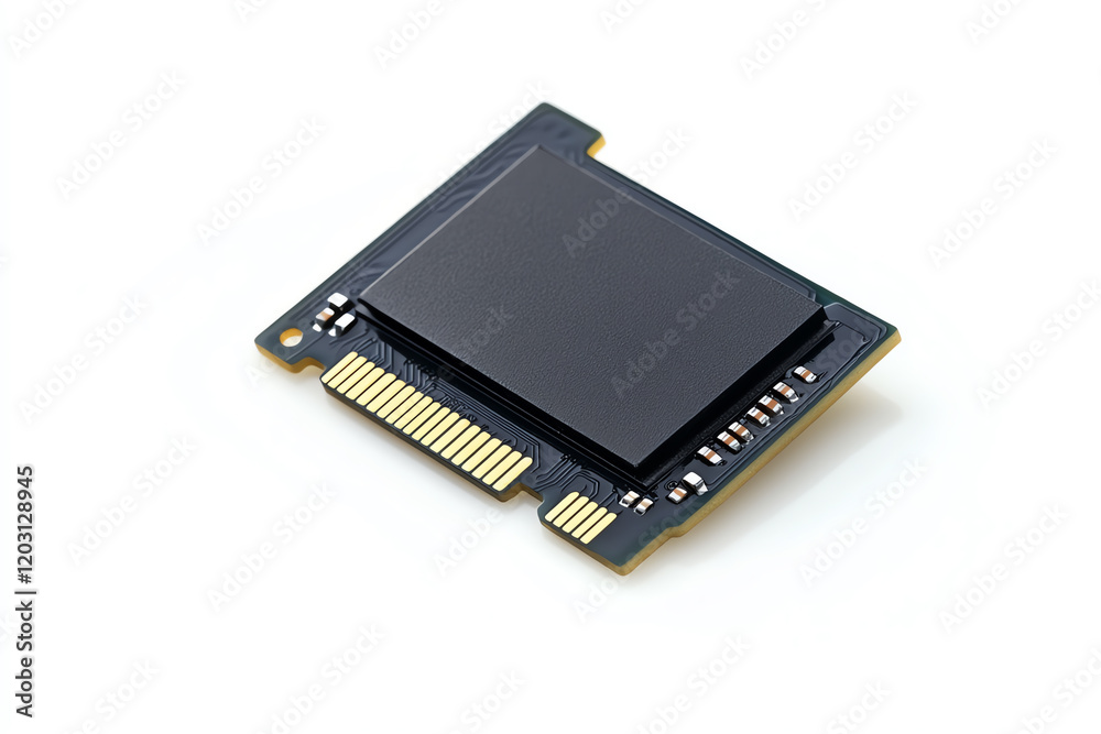 Close-up view of a modern memory card, highlighting its design and intricate hardware, perfect for tech enthusiasts and industry professionals. Close-up view of a modern memory card, highlighting its design and intricate hardware, perfect for tech enthusiasts and industry professionals.