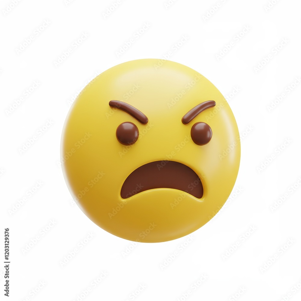 Fototapeta premium Yellow angry emoji face 3D Icon isolated on white background