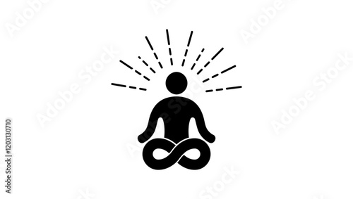 Yoga lotus pose symbol, black isolated silhouette