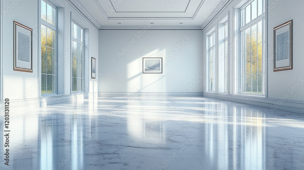 Fototapeta premium white room with a bright and clean minimalist design. The walls, ceiling, and floor are all a pure white