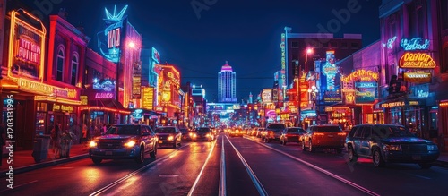 Neon Nightscape: Vibrant Broadway Street in Nashville, Tennessee