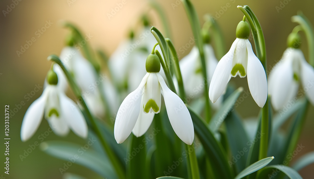 Image of the first early snowdrops, very delicate flowers. Image of the first early snowdrops, very delicate flowers.