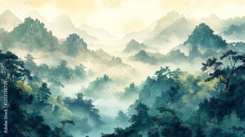 Wallpaper Mural Misty Mountains Enveloped in Verdant Forest Torontodigital.ca