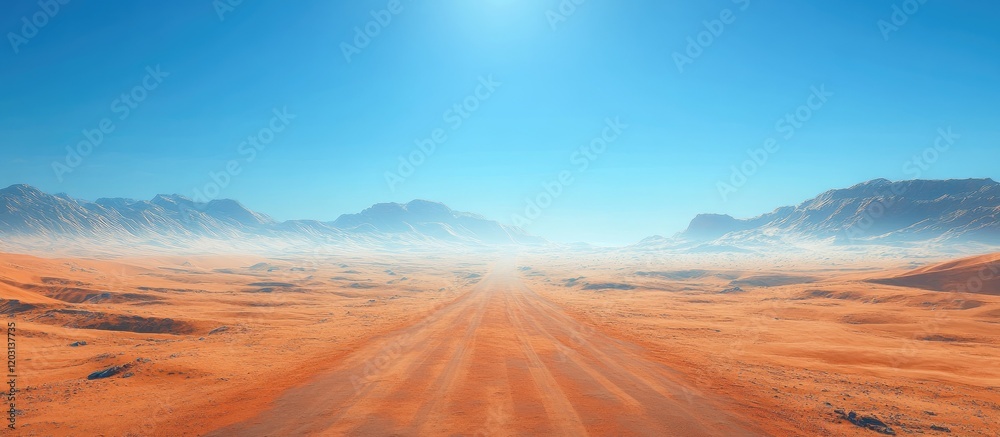 Naklejka premium Endless Desert Road: A Journey into the Orange Sands
