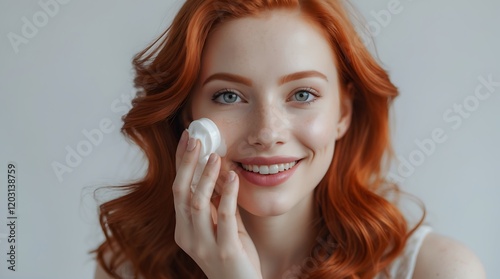 Radiant Redhead Skincare Routine: Beautiful Woman Applying Cream