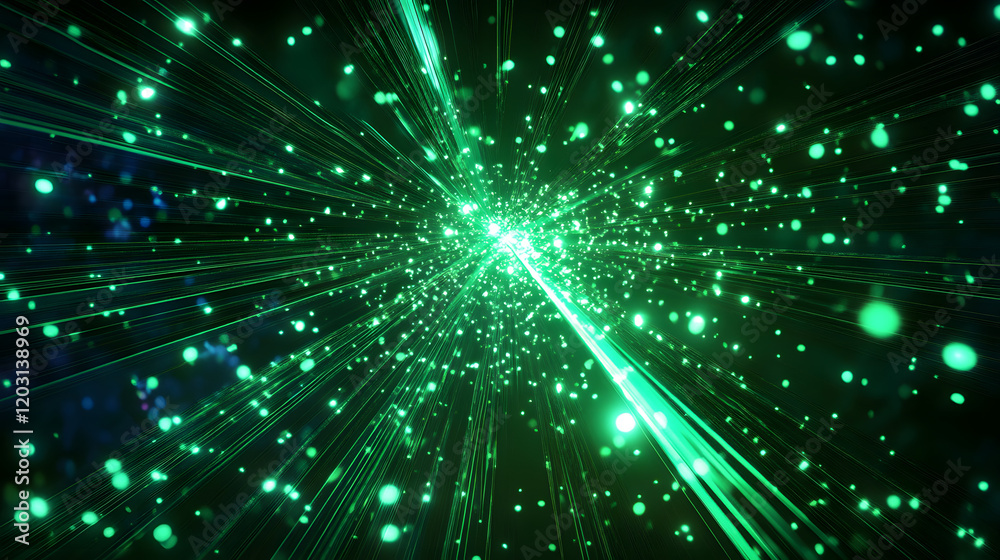 Naklejka premium Abstract design of green light streaks, giving a sense of motion and energy.